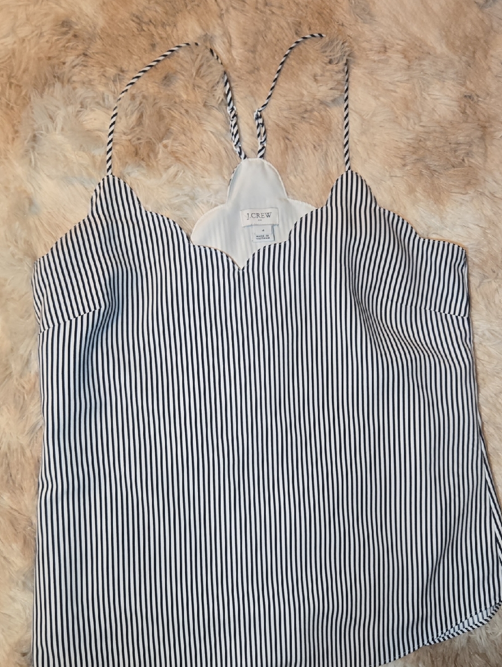 J.Crew Navy White Striped Scallop Edge Cami Adjustable Straps Summer Top